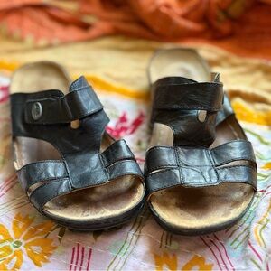 Women's Sanosan Black Leather Sandals
